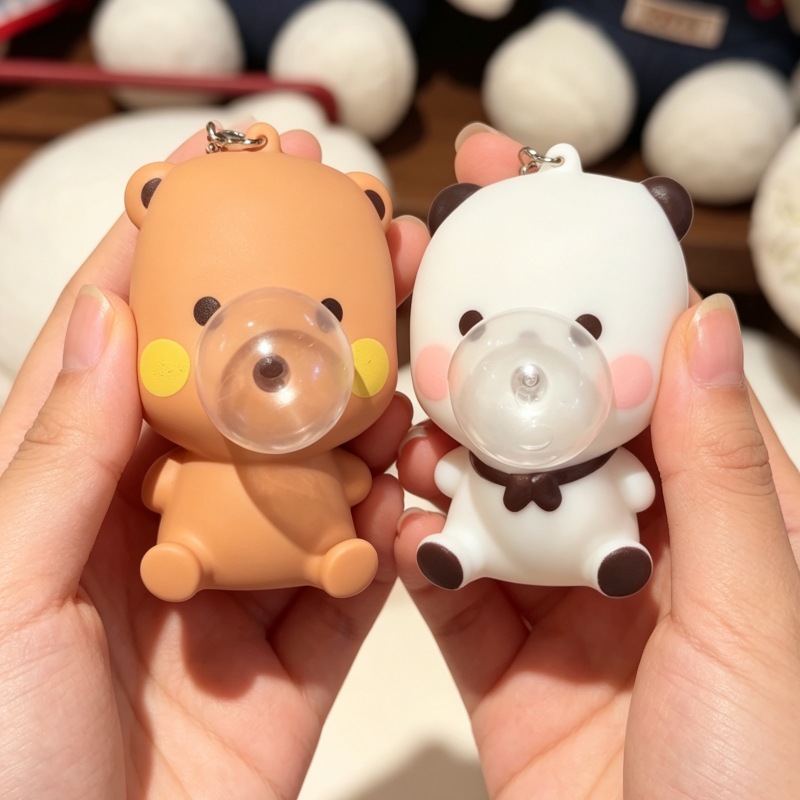 Kids Toys Xmas - พวงกุญแจของเล่นคลายเครียดแพนด้า บูบู และดูดู ตุ๊กตาบีบสุดน่ารัก บูบู และเยียร์