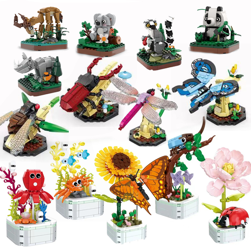 Kid Toys And More - 1ชิ้นสัตว์ป่าน่ารักบล็อกตัวต่อชนิดอื่นๆนกแมลงสัตว์ทะเลอิฐชีวิตสวนสัตว์ของเล่นสำหรับเด็กของขวัญตกแต่งโต๊ะ