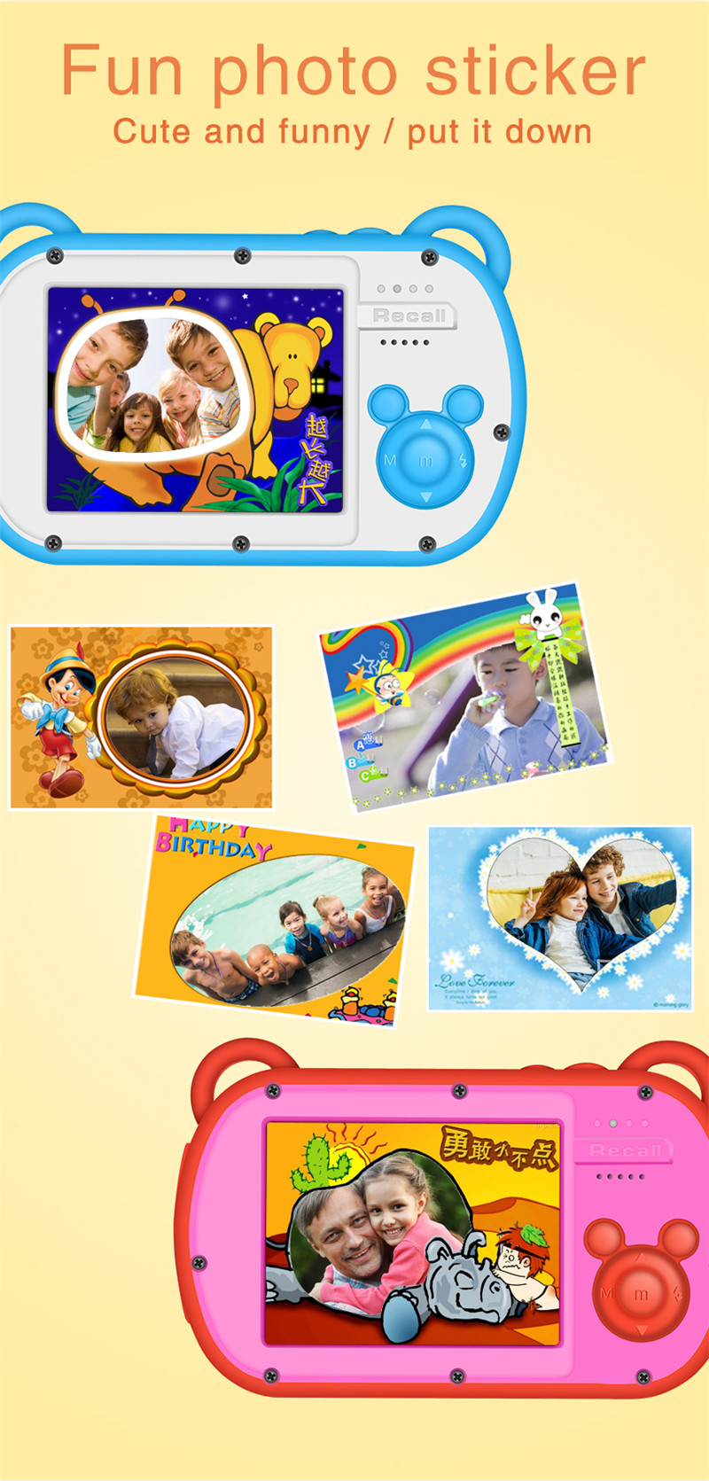 Kid Toys And More - กล้องเด็กการ์ตูนน่ารักกันน้ำ 1080P ของขวัญวันเกิดเด็ก กล้องวิดีโอดิจิตอลพร้อมฟังเพลง MP3 กล้องของเล่น