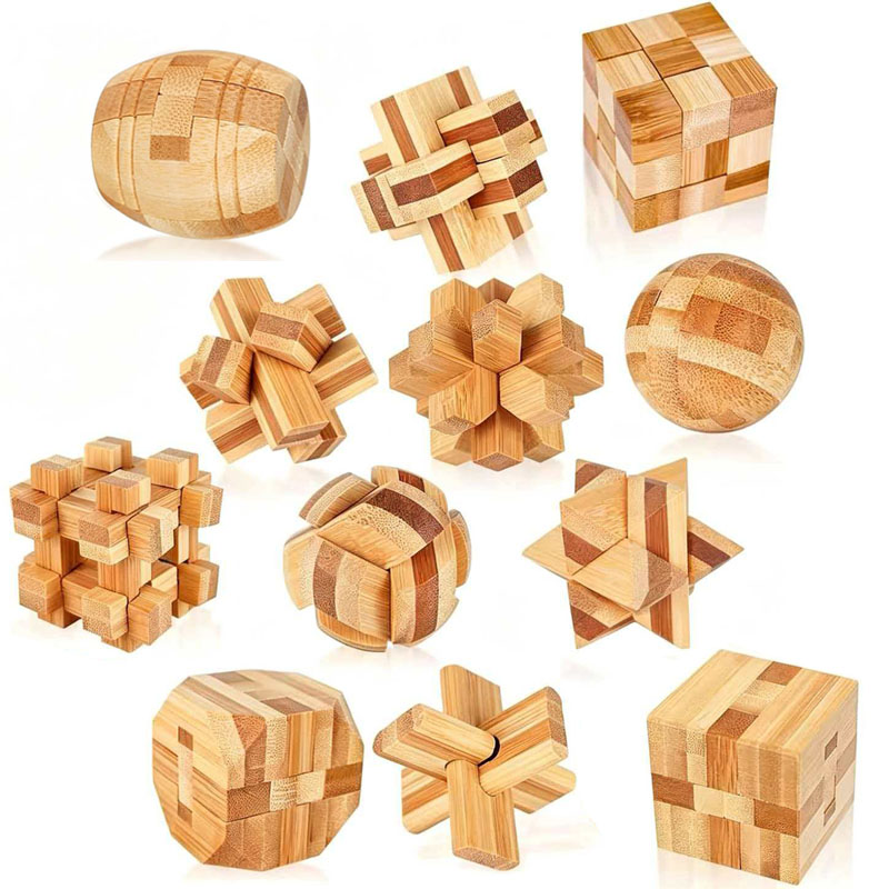 Wooden Puzzle Kids - ของเล่นปริศนาล็อคหลู่ปัน ขนาด 4.5 ซม. ทำจากไม้ไผ่ ฝึกสมอง