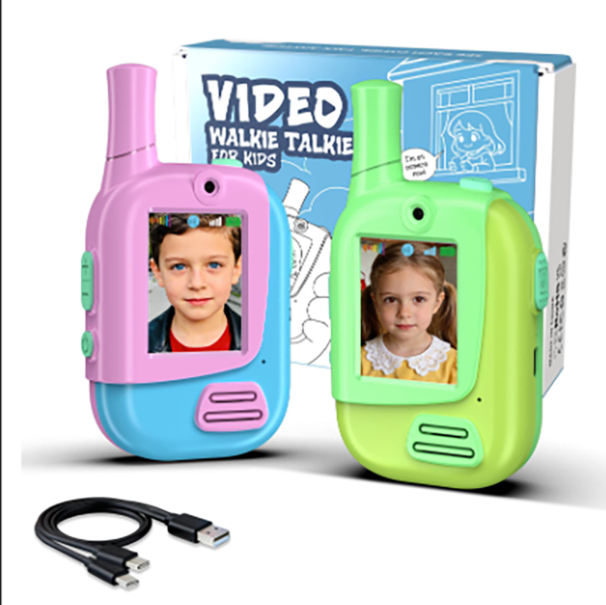Toys For Kids Video - เครื่องส่งรับวิทยุสำหรับเด็กแบบชาร์จไฟได้ 2 ชิ้น พร้อมฟังก์ชันเปลี่ยนเสียง 4 แบบ