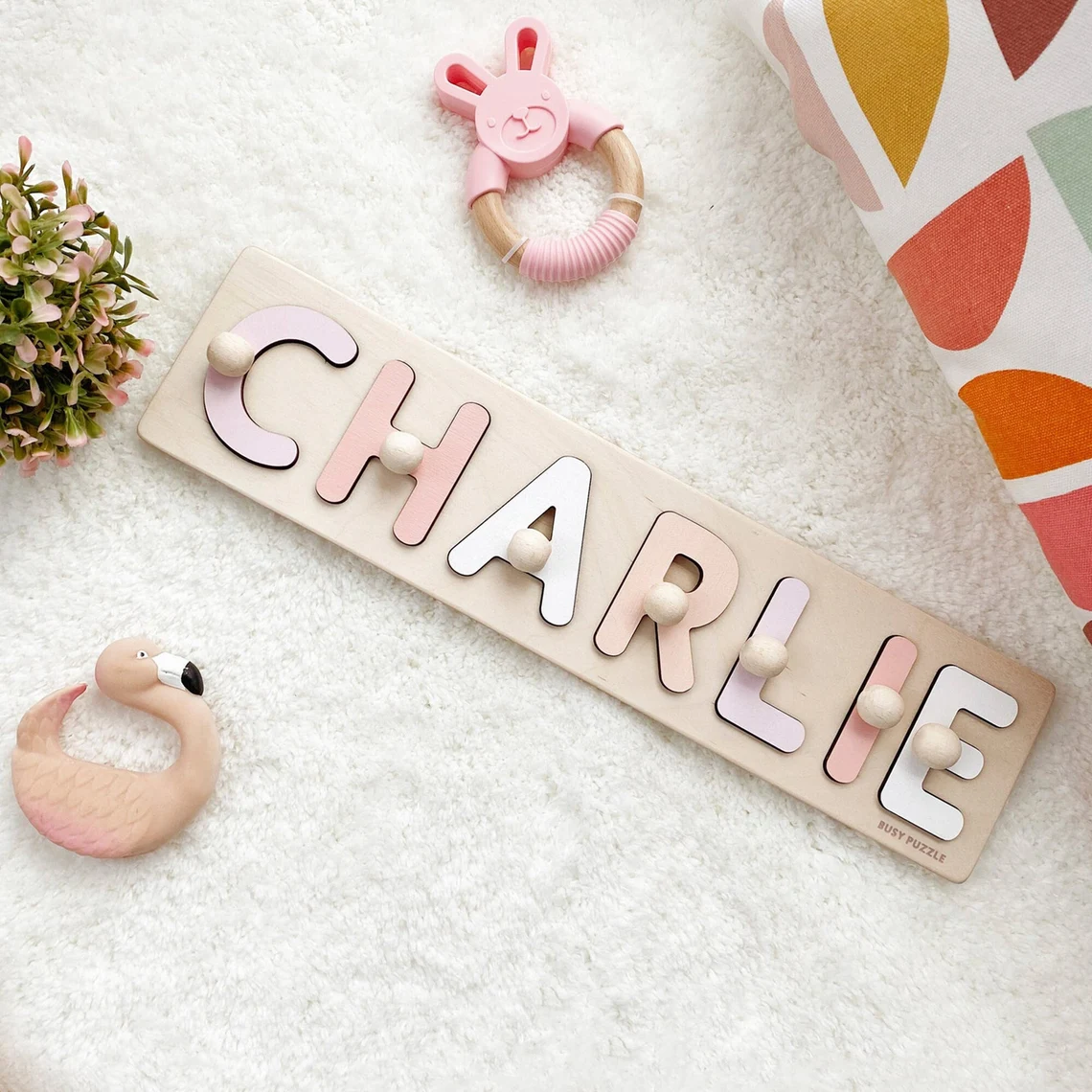 ปริศนาชื่อส่วนบุคคลพร้อมหมุด | - Wooden Puzzle Kids บทวิจารณ์และราคา