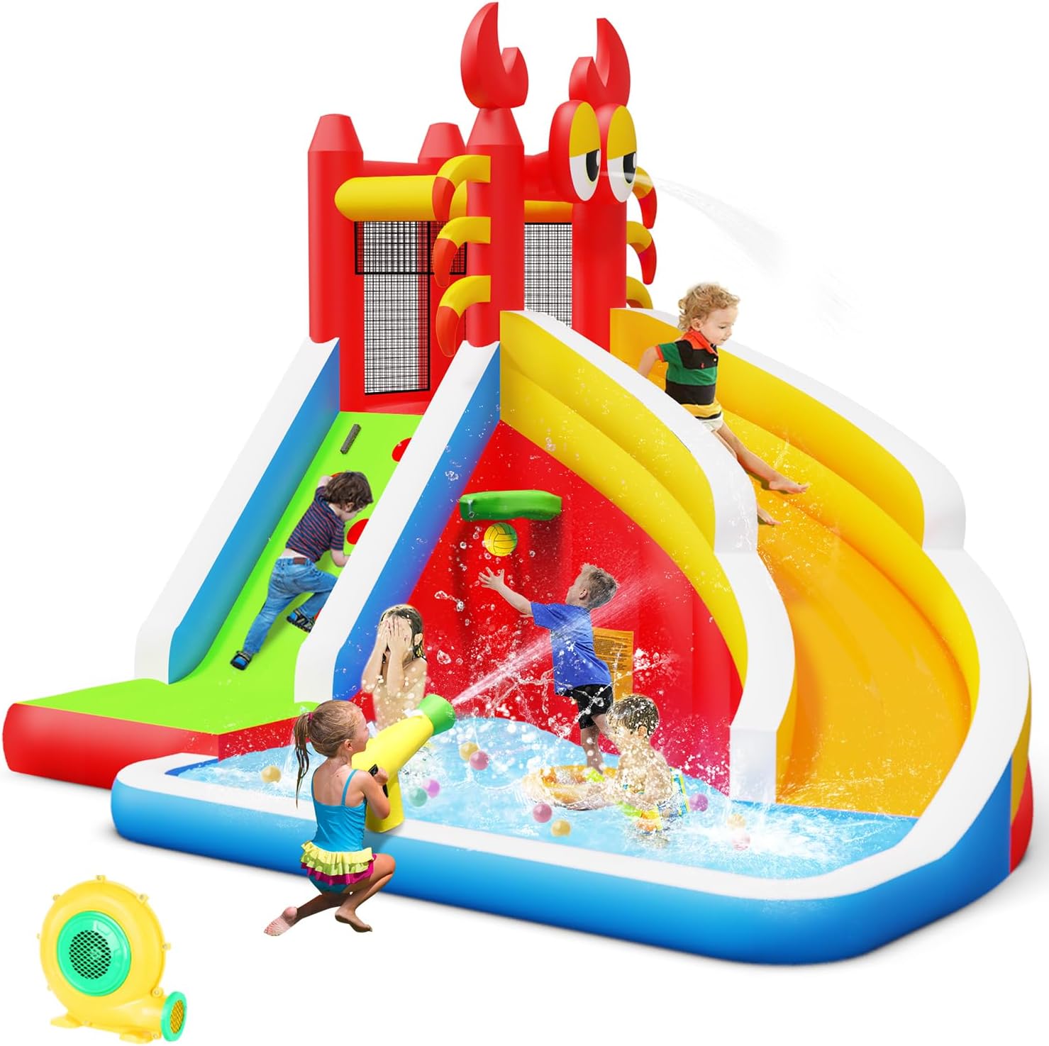 บ้านลมเป่าลมขนาดใหญ่พร้อมสไลเด - Basketball Hoop Kids Indoor บทวิจารณ์และราคา