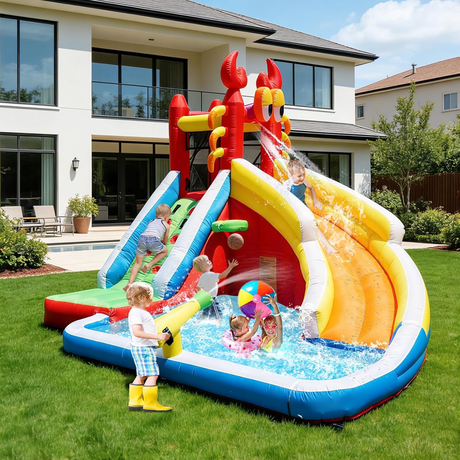 บ้านลมเป่าลมขนาดใหญ่พร้อมสไลเด - Basketball Hoop Kids Indoor บทวิจารณ์และราคา