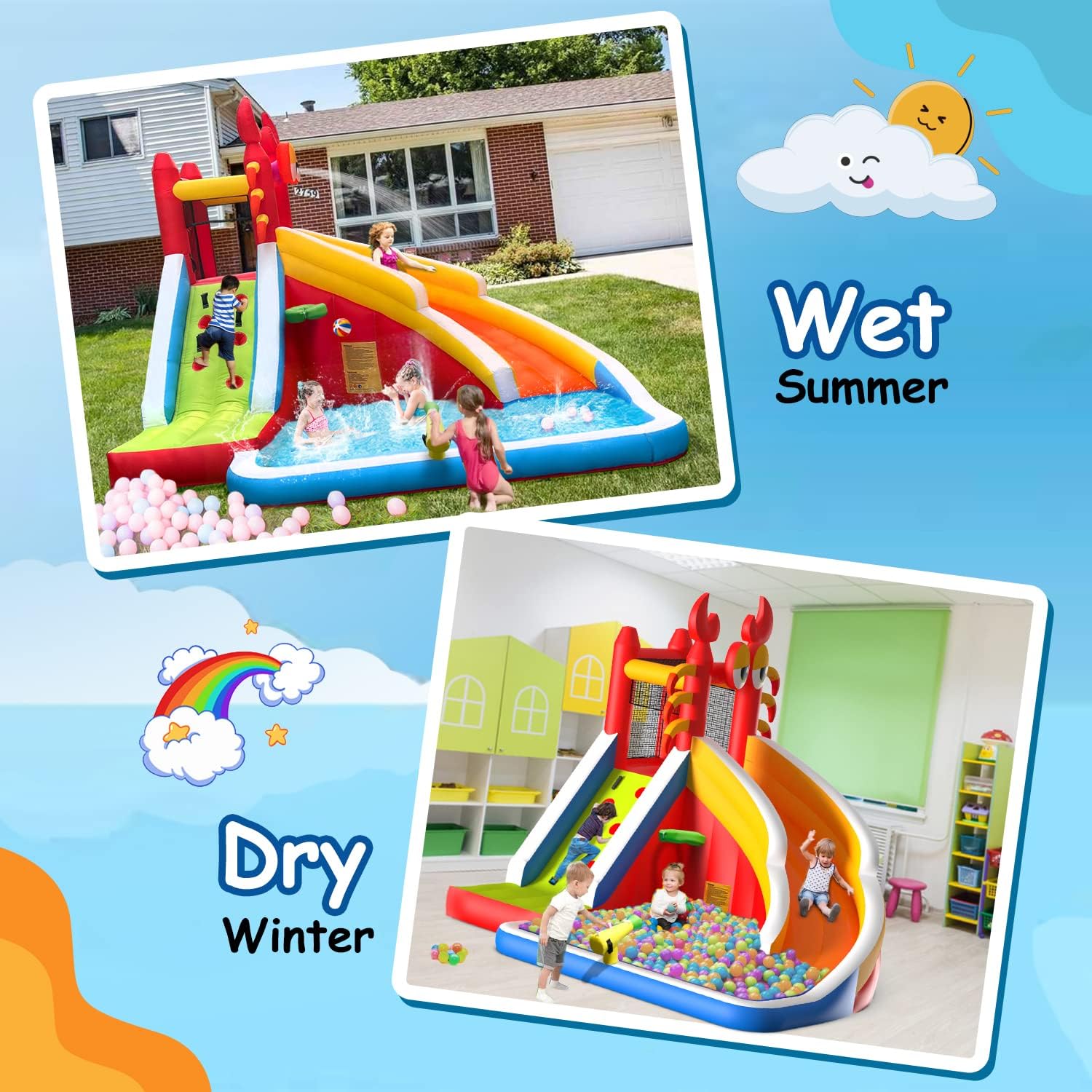 บ้านลมเป่าลมขนาดใหญ่พร้อมสไลเด - Basketball Hoop Kids Indoor บทวิจารณ์และราคา