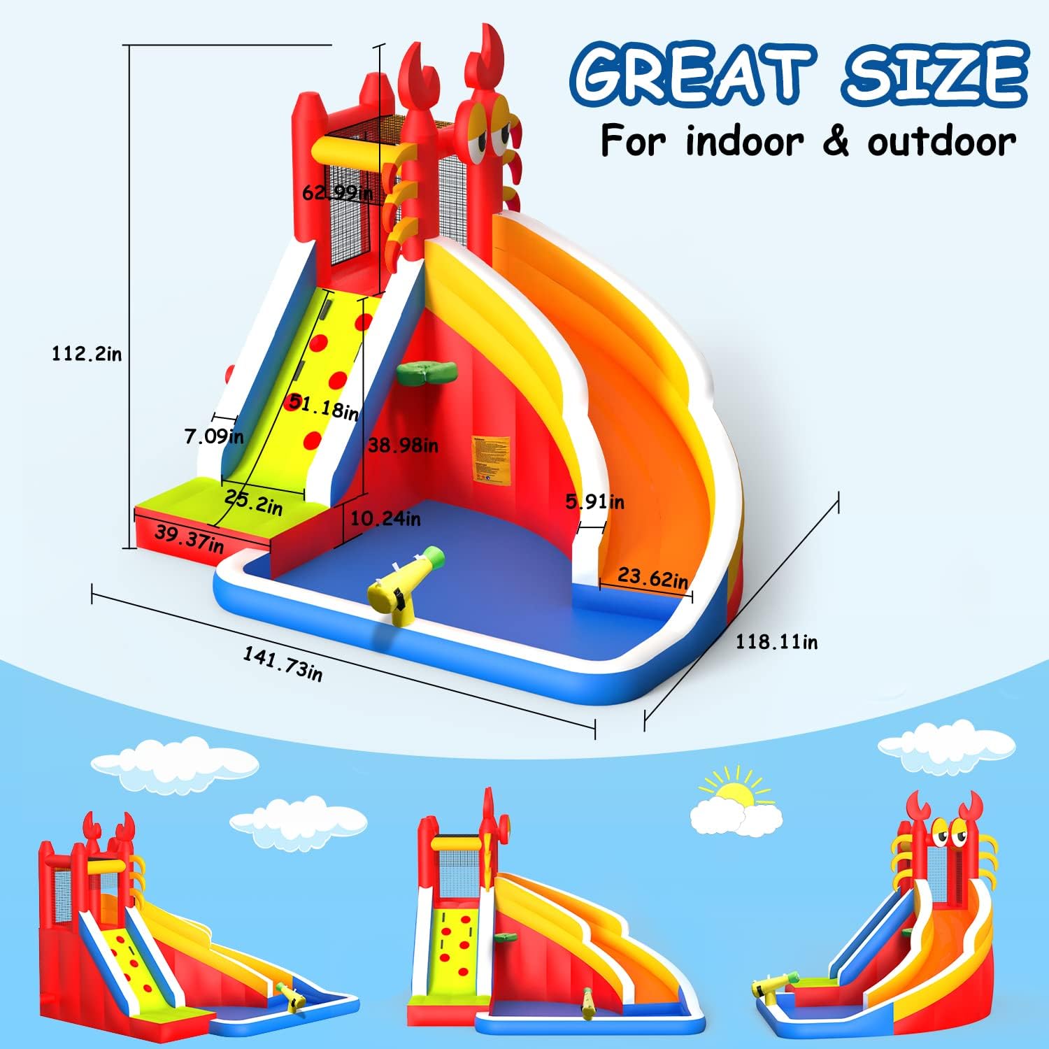 บ้านลมเป่าลมขนาดใหญ่พร้อมสไลเด - Basketball Hoop Kids Indoor บทวิจารณ์และราคา